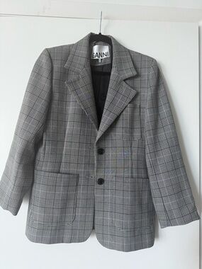 Ganni Gray Glen Plaid Tailored Blazer